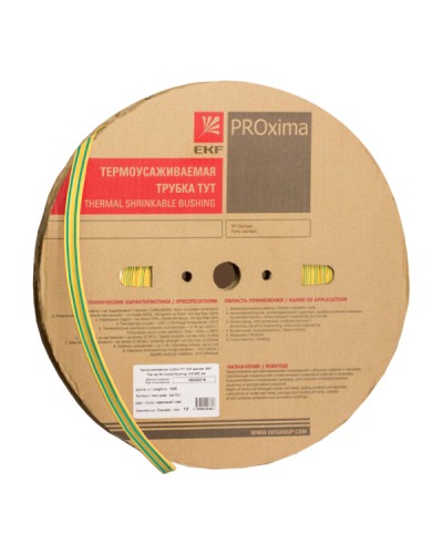 Термоусаживаемая трубка ТУТ нг 16/8 жел-зел рулон EKF PROxima (tut-16-yg) в Сочи Аксессуары для кабель-канала Pintop.ru