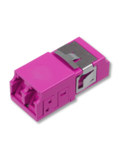 Оптический адаптер OM4, дуплекс LC, без фланцев, со шторками, пурпурный Eurolan (36A-40-2L-11MG) в Сочи Проходные адаптеры и розетки оптические Pintop.ru