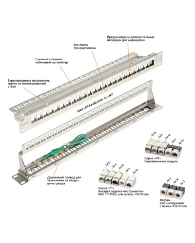 Патч-панель 19, 1U, 24xKeystone UTP/STP NIKOMAX (NMC-RP24-BLANK-1U-MT) в Сочи Патч панель Pintop.ru