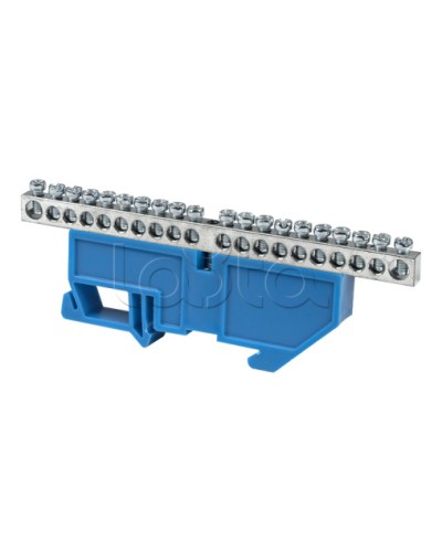 Шина 0 N (6x9мм) 20 отв. цинк синий изолятор на DIN-рейку EKF PROxima (sn1-63-20-d) в Сочи Клеммные колодки Pintop.ru