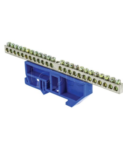 Шина 0 N (6x9мм) 24 отв. цинк синий изолятор на DIN-рейку EKF PROxima (sn1-63-24-d) в Сочи Клеммные колодки Pintop.ru