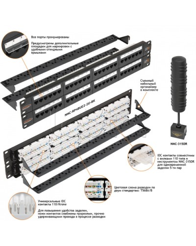 Патч-панель 19, 2U, 48xRJ45 NIKOMAX (NMC-RP48UE2-2U-BK) в Сочи Патч панель Pintop.ru