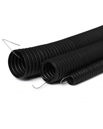 Труба гофрированная с зондом 20 мм.из ПНД, трудногорючая, безгалогенная FRHFгибкая со стальной протяжкой (черный) ПожТехКабель 713-002 в Сочи Труба гофрированная Pintop.ru