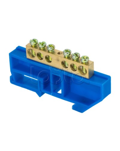 Шина 0 N (8х12мм) 6 отверстий латунь синий изолятор на DIN-рейку EKF PROxima (sn0-125-6-d) в Сочи Клеммные колодки Pintop.ru