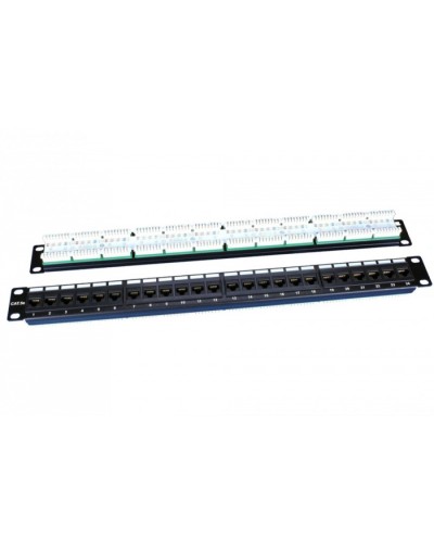 Патч-панель 19, 1U, 24 порта RJ-45, категория 5e, Dual IDC, ROHS, цвет черный Hyperline PP3-19-24-8P8C-C5E-110D в Сочи Патч панель Pintop.ru
