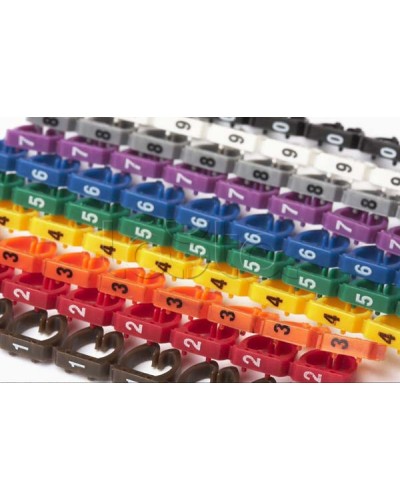 Маркеры (клипсы) на кабель, защелкивающиеся D 6-7мм, 0-9, 10 цветов (100 шт) Hyperline MA-67-R в Сочи Держатели, клипсы, скобы Pintop.ru