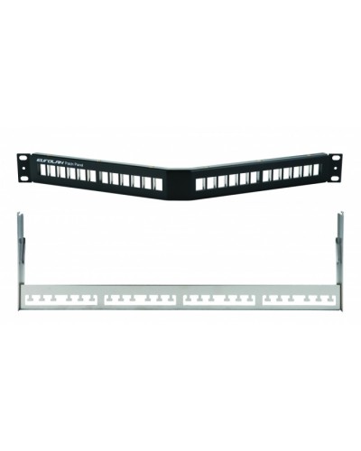 Коммутационная угловая панель 19” наборная, FTP, 1U, 24 порта, черный Eurolan (27A-00-24BL) в Сочи Патч панель Pintop.ru