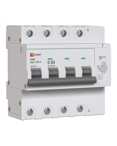Дифференциальный автомат АД-4 63А/ 30мА (хар. C, AC, электронный) 6кА EKF PROxima (DA4-6-63-30-pro) в Сочи Электротехническое оборудование Pintop.ru