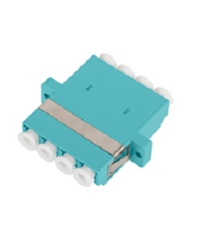 Адаптер NIKOMAX волоконно-оптический, соединительный, многомодовый, стандарта OM3, LC/UPC-LC/UPC, квадро, пластиковый, без шторки, с фланцами, аква, уп-ка 2шт. в Сочи Проходные адаптеры и розетки оптические Pintop.ru