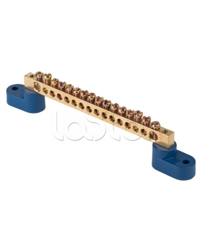 Шина 0 N (8х12мм) 16 отверстий латунь 2 синих угловых изолятора EKF PROxima (sn0-125-16-2) в Сочи Клеммные колодки Pintop.ru