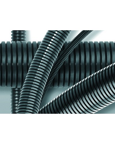 Труба ПА 6 гофр. DN12мм, ПВ-0, Dвн 12,2 мм, Dнар 15,8 мм, цвет тёмно-серый, без протяжки DKC PA601216F0 в Сочи Гладкая труба Pintop.ru