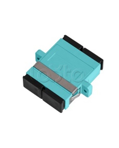 Адаптер NIKOMAX волоконно-оптический, соединительный, многомодовый, стандарта OM3, SC/UPC-SC/UPC, двойной, пластиковый, без шторки, с фланцами, аква, уп-ка 2шт. NIKOMAX (NMF-OA2M3-FN-SCU-SCU-AQ-2) в Сочи Проходные адаптеры и розетки оптические Pint