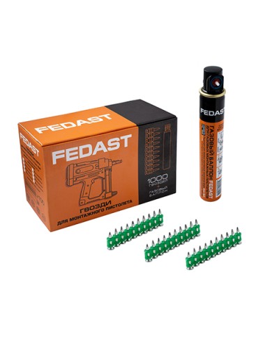 Гвозди 3.0*19 мм усиленные для монтажного пистолета в комплекте с газовым баллоном 165 мм FEDAST (fd3019egfc) в Сочи Крепеж: Дюбели, шурупы, саморезы Pintop.ru