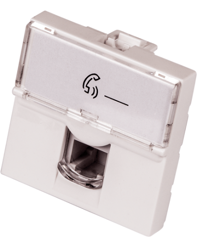 Вставка Mosaic 45x45, RJ-11, со шторкой и увеличенным окном маркировки LANMASTER LAN-SIP-23TEL-WH в Сочи Аксессуары для кабель-канала Pintop.ru