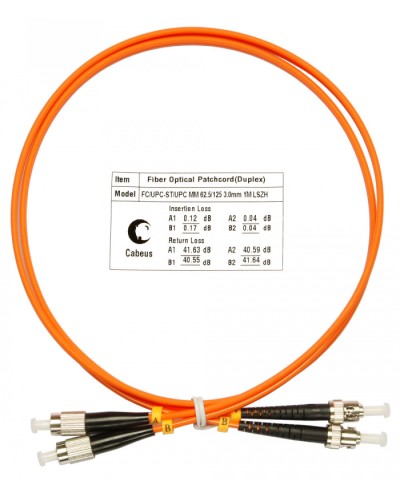 Шнур оптический duplex FC-ST 62,5/125 mm 1м LSZH Cabeus FOP-62-FC-ST-1m в Сочи Патч-корды оптические Pintop.ru