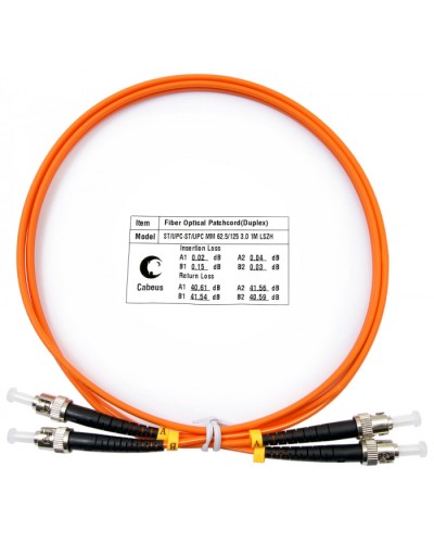 Шнур оптический duplex ST-ST 62,5/125 mm 1м LSZH Cabeus FOP-62-ST-ST-1m в Сочи Патч-корды оптические Pintop.ru