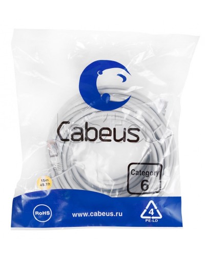 Патч-корд FTP, категория 6, F/UTP экранированный, LSZH, 15 м, серый Cabeus PC-FTP-RJ45-Cat.6-15m-LSZH в Сочи Патчкорды (медные) Pintop.ru