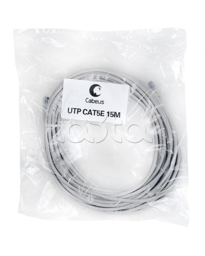 Патч-корд UTP, категория 5e, 15 м, неэкранированный, серый Cabeus PC-UTP-RJ45-Cat.5e-15m в Сочи Патчкорды (медные) Pintop.ru