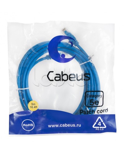 Патч-корд UTP, категория 5е, 5 м, неэкранированный, синий Cabeus PC-UTP-RJ45-Cat.5e-5m-BL в Сочи Патчкорды (медные) Pintop.ru