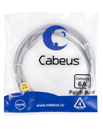 Шнур коммутационный 2xRJ-45/8P8C U/UTP кат.6a (3 м) Cabeus PC-UTP-RJ45-Cat.6a-3m-LSZH в Сочи Патчкорды (медные) Pintop.ru