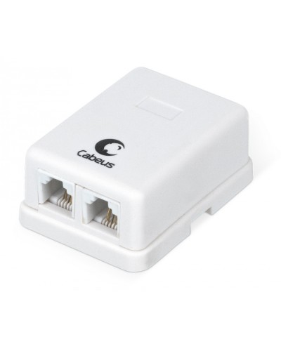 Розетка телефонная RJ-12(6P4C), двойная, внешняя, белая Cabeus WS-6P4C-TEL-2 в Сочи Розетки компьютерные и телефонные Pintop.ru