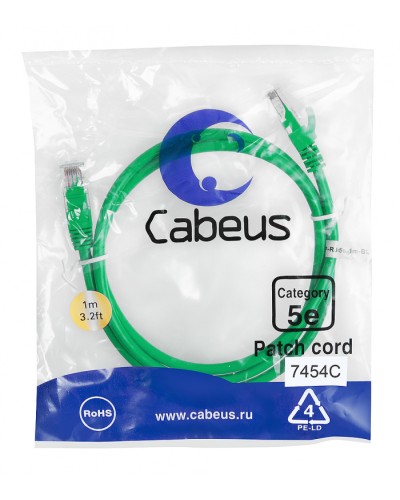 Патч-корд медный U/UTP кат.5е (1м) LSZH (зеленый) Cabeus (PC-UTP-RJ45-Cat.5e-1m-GN-LSZH) в Сочи Патчкорды (медные) Pintop.ru