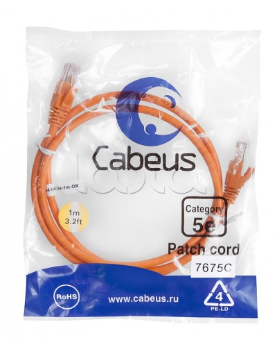 Патч-корд медный U/UTP кат.5е (1м) LSZH (оранжевый) Cabeus (PC-UTP-RJ45-Cat.5e-1m-OR-LSZH) в Сочи Патчкорды (медные) Pintop.ru