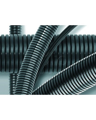 Труба ПА 6 гибкая гофр. д.40мм, ПВ-0, без протяжки, 20м, цвет тёмно-серый DKC 80040 в Сочи Труба гофрированная Pintop.ru