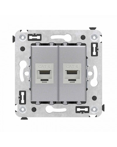 Компьютерная розетка RJ-45 в стену, кат.6 двойная экранированная, Avanti, Закаленная сталь DKC (4404794) в Сочи Розетки компьютерные и телефонные Pintop.ru