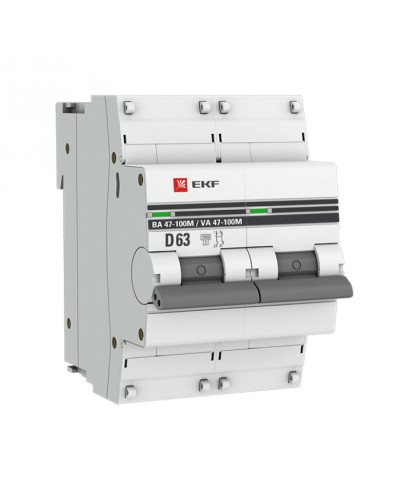 Автоматический выключатель 2P 63А (D) 10kA ВА 47-100M без теплового расцепителя EKF (mcb47100m-2-63D-pro) в Сочи Электротехническое оборудование Pintop.ru
