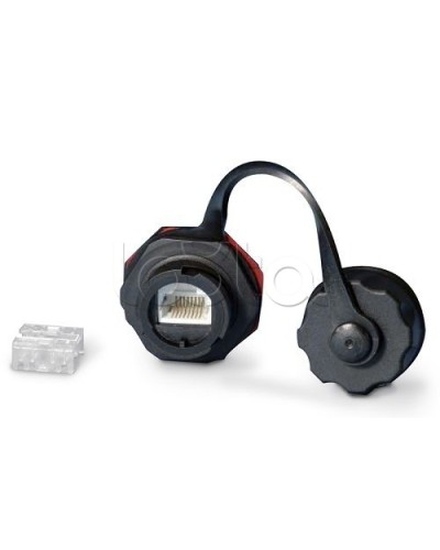 Промышленный модуль Keystone Jack RJ-45 (8P8C), IP67, категория 5e, с защитной крышкой, черный Hyperline KJ-IE-8P8C-C5e-180-BK в Сочи Распределительные коробки Pintop.ru