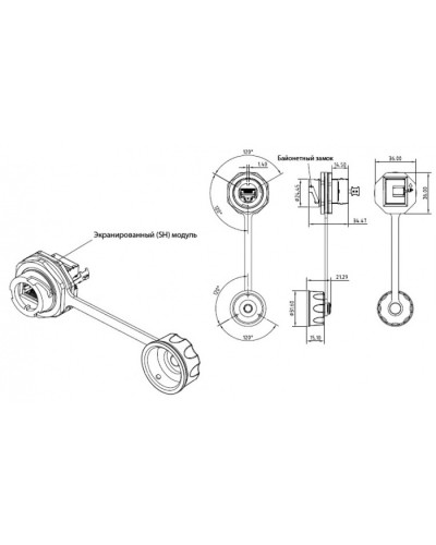 Промышленный модуль Keystone Jack RJ-45 (8P8C) Hyperline (KJ-IE-8P8C-C5e-180-SH-F-BK) в Сочи Патч-корды и пигтейлы Pintop.ru