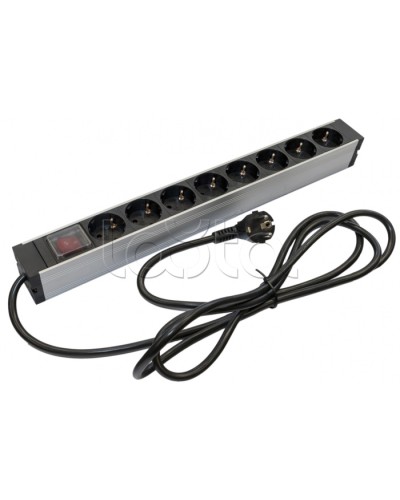 Блок розеток для 19 шкафов, горизонтальный Hyperline (SHZ19-8SH-S-2.5EU) в Сочи Блоки розеток Pintop.ru