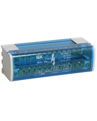 Шина «N» нулевая на DIN-рейку в корпусе 2Х15 групп IEK YND10-2-15-125 в Сочи Аксессуары для стоек и шкафов Pintop.ru