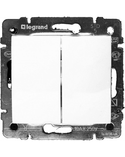 Выключатель двухклавишный 10 AX 250 В белый Valena Legrand 774405 в Сочи Аксессуары для кабель-канала Pintop.ru