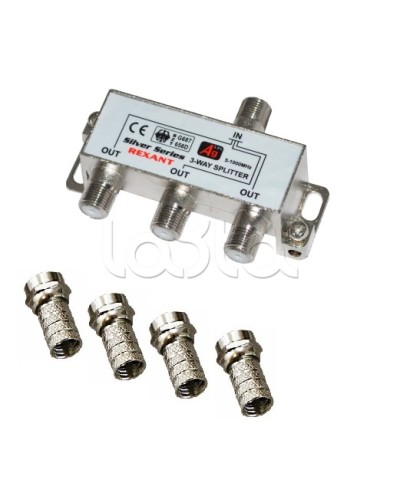 Делитель телевизионный ТВх3 + 4шт. F BOX 5-1000 МГц Silver (10шт/уп) REXANT 05-6102 в Сочи Системы видеонаблюдения Pintop.ru