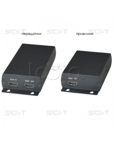 Комплект (передатчик + приёмник) для передачи HDMI по одному кабелю витой пары SC&T HE03 в Сочи Видеоусилители, Модуляторы, Делители Pintop.ru