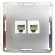Розетка телефонная двойная 2хRJ-11 с накладкой (серебристый металлик) LK60 (865603)
