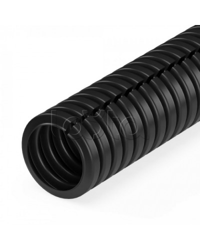 Труба гофрированная ПА негорючая (НГ) стойкая к ультрафиолету разрезная черная dвн 9,8 мм, dнар 13,2 мм (50м/уп) Промрукав (PR02.0326) в Сочи Труба гофрированная Pintop.ru