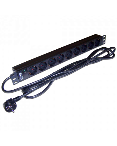 Блок розеток 19, 1-фазный 16A / 250V, 9xSchuko, шнур 3.0 м, вилка Schuko TWT (TWT-PDU19-16A9P-3.0) в Сочи Блоки розеток Pintop.ru