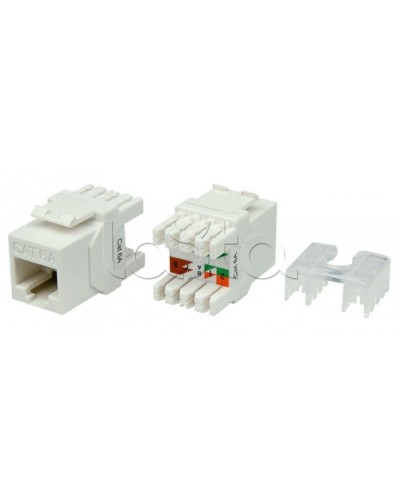 Вставка Keystone Jack RJ-45(8P8C) Hyperline KJ8-8P8C-C6A-180-WH в Сочи Модули Keystone Pintop.ru