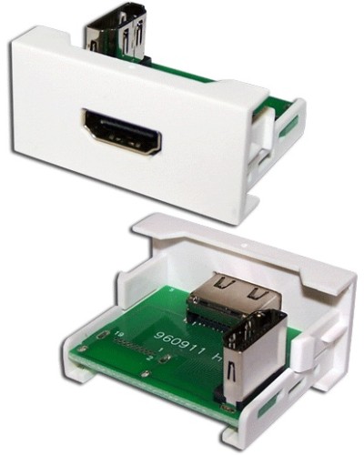 Вставка Mosaic 22.5x45 с адаптером HDMI 90 градусов, мама, белая LANMASTER (LAN-WA-LP-HD90F-WH) в Сочи Коннекторы и разъемы Pintop.ru