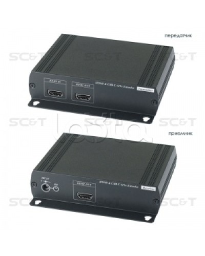 Удлинитель HDMI KVM (комплект приёмник + передатчик) по Ethernet до 120м (CAT5e) SC&T HKM01E в Сочи Видеоусилители, Модуляторы, Делители Pintop.ru