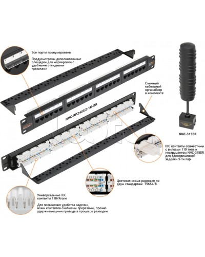 Патч-панель 19, 1U, 24xRJ45 NIKOMAX (NMC-RP24UD2-1U-BK) в Сочи Патч панель Pintop.ru