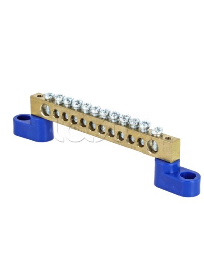 Шина 0 N (8х12мм) 12 отверстий латунь 2 синих угловых изолятора EKF PROxima (sn0-125-12-2) в Сочи Клеммные колодки Pintop.ru