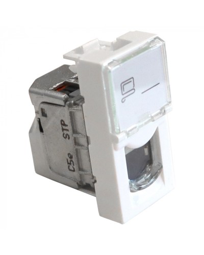 Вставка Mosaic 22.5x45, RJ-45 STP, кат.5e, со шторкой и увеличенным окном маркировки, белая LANMASTER LAN-SIP-22S5E-WH в Сочи Модули Keystone Pintop.ru